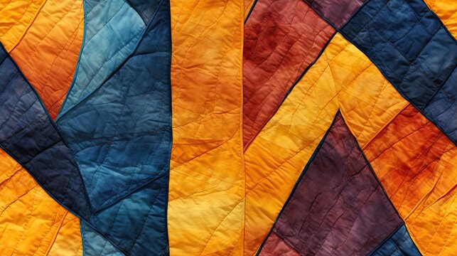 Abstract quilt pattern with blue and orange geometric design