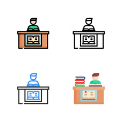 reading table icon in four different styles for education, library, literacy and education.