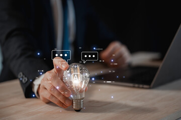 intelligent AI technology concept Humans work with artificial intelligence enter command prompt for...