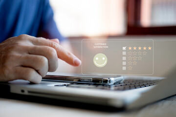 Customer Satisfaction Survey Concept,User gives rating to service experience on online application...