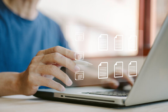 E-document management, online documentation database, paperless office concept,Online document  with  icons software for efficient archiving, searching and management of company files and data.