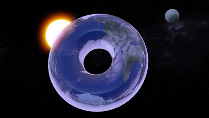 3d rendering of a torus or donut shape earth on the outer space illustration  © Love Employee
