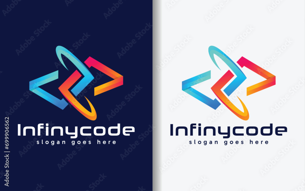 Aufkleber Infinycode Logo Design. Modern Stylish Coding Symbol with Stylish Gradient Symbol Concept. Vector Logo Illustration.