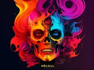 skull on girl graphic art design 