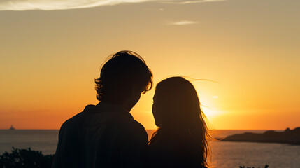 young couple in love on a beautiful sunset on the beach