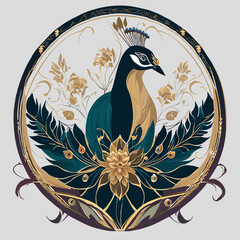 Regal Peacock Majesty - Opulent Bird and Floral Ornamentation for Luxurious Textile Designs