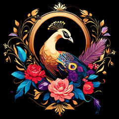 Regal Peacock Majesty - Opulent Bird and Floral Ornamentation for Luxurious Textile Designs