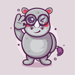 cute rhino animal character mascot with ok sign hand gesture isolated cartoon 