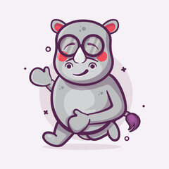 funny rhino animal character mascot running isolated cartoon