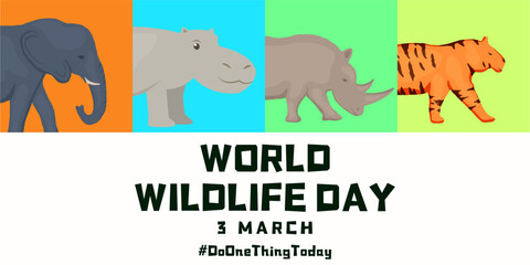 Obraz premium flat design world wildlife day horizontal banner illustration