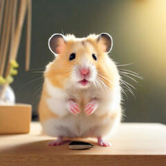 A golden hamster dropping a sunflower seed in surprise.