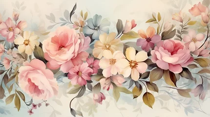 Foto op Aluminium Flowers wallpaper, floral art design background with flowers bunch in watercolor style or artist vintage paint picture and botanical print © Mariana