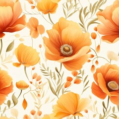 A Seamless Pattern of Orange Poppies on a White Background