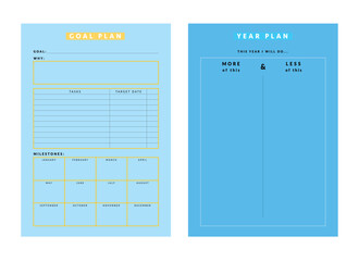 Goal and year plan. (Green) Minimalist planner template set. Vector illustration.