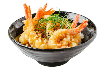 Tempura , black bowl, transparent background, isolated image, generative AI