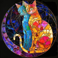 Stained glass art depicting a beautiful cat.