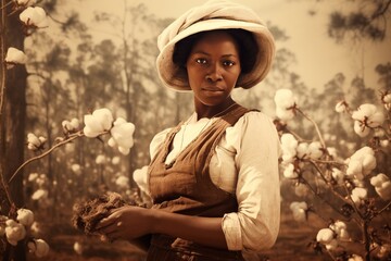portrait of an African American woman slave on 19th century, black history month, abolition of violence, Juneteenth - obrazy, fototapety, plakaty