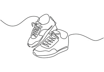 Sneakers sports shoes in a continuous one line drawing - obrazy, fototapety, plakaty
