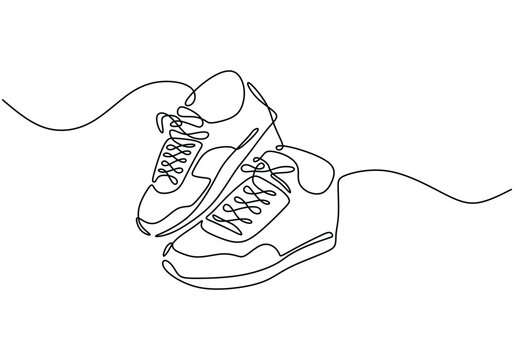 Sneakers sports shoes in a continuous one line drawing