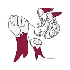 One continuous line drawing of Qatar National Day Vector Illustration on December 18th. Qatar National Day design in simple linear style illustration. Arabic Translate : Qatar National Day