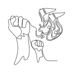 One continuous line drawing of Qatar National Day Vector Illustration on December 18th. Qatar National Day design in simple linear style illustration. Arabic Translate : Qatar National Day