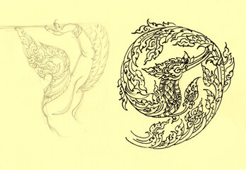 background with Thai art style pen drawing for card decoration illustration 