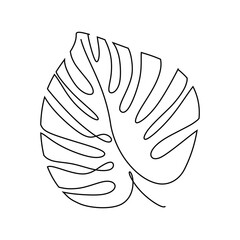 Monstera leaf single line art drawing