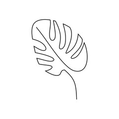 Monstera leaf continuous one line art drawing