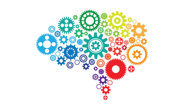 Abstract illustration of Brain in form of Gears. EPS. Vector file.