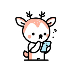 Minimal Animal Addicted to Mobile Phone clipart of deer