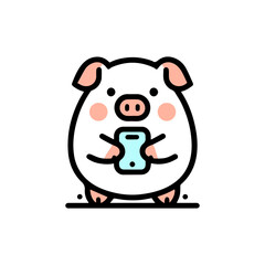 Minimal Animal Addicted to Mobile Phone clipart of pig