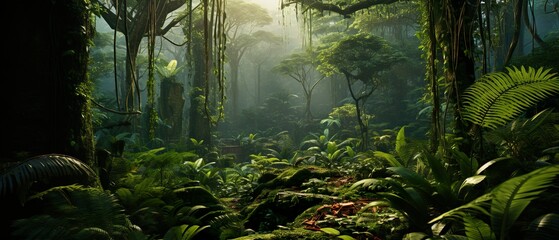 Beautiful green scenery in a dense forest - obrazy, fototapety, plakaty