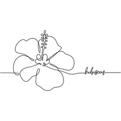 Hibiscus flower in one line art drawing tropical plant