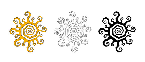 Tribal Sun Tattoo Symbol, sun wheel sign, three options - obrazy, fototapety, plakaty
