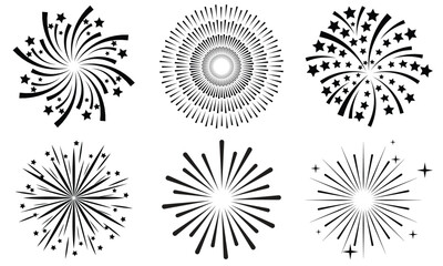 Fireworks.Firework icon set. Set of firecracker icons for Anniversary, New year, Celebrate,Holiday, party , Festival. Flat design on WHITE background.
 - obrazy, fototapety, plakaty