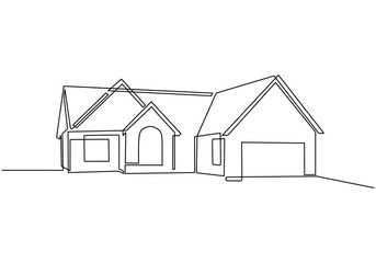 Continuous Line Drawing of a Country House