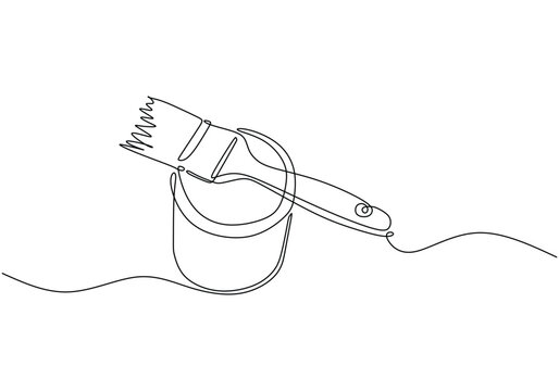 recommend clip art: Continuous line drawing of paint can and brush 