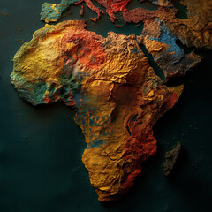A textured 3D rendering of Africa in Pan-African colors symbolizing Black History Month and celebrating African heritage. - obrazy, fototapety, plakaty