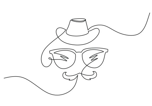 recommend clip art: Fathers day continuous line art drawing. Mustache with hat glasses one single outline