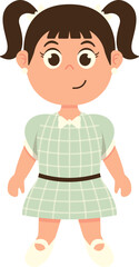 Little Girl Kid with Ponytail Hair, Avatar Character Illustration