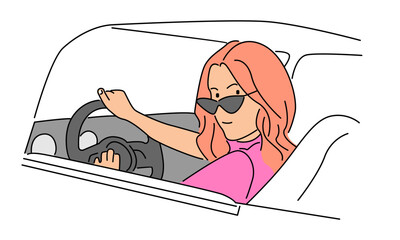 line art color of driver holds steering wheel