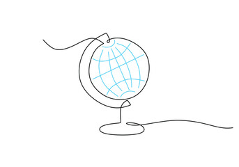 Earth globe one line drawing. Continuous miniature for world map education