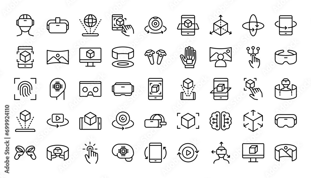Wall mural virtual reality and augmented reality line icons set. vector line icons.
