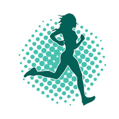 Silhouette of a sporty slim female in running pose. Silhouette of a sporty woman doing jogging.