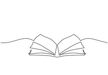 Open book continuous line drawing. Education and literature concept