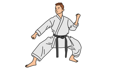 line art color of man practicing karate combat © barnawi