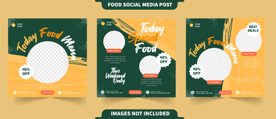 Tasty food delicious menu and restaurant promo for instagram and social media post collection with photo editable template