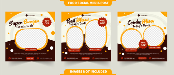 Delicious food menu and restaurant bar promo for instagram and social media post collection with photo editable template