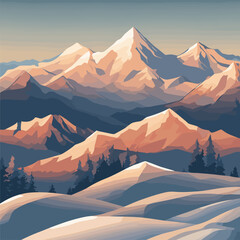 winter mountain landscape - obrazy, fototapety, plakaty