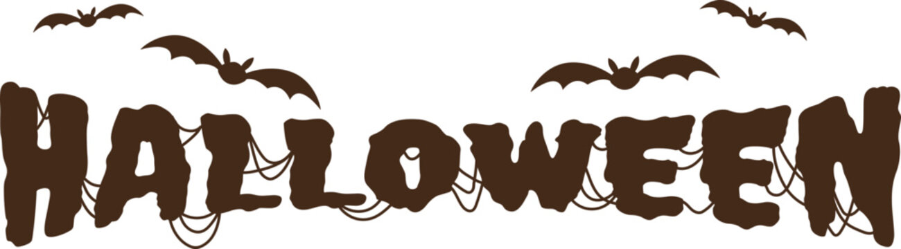 Halloween Word Lettering with Flying Bats
